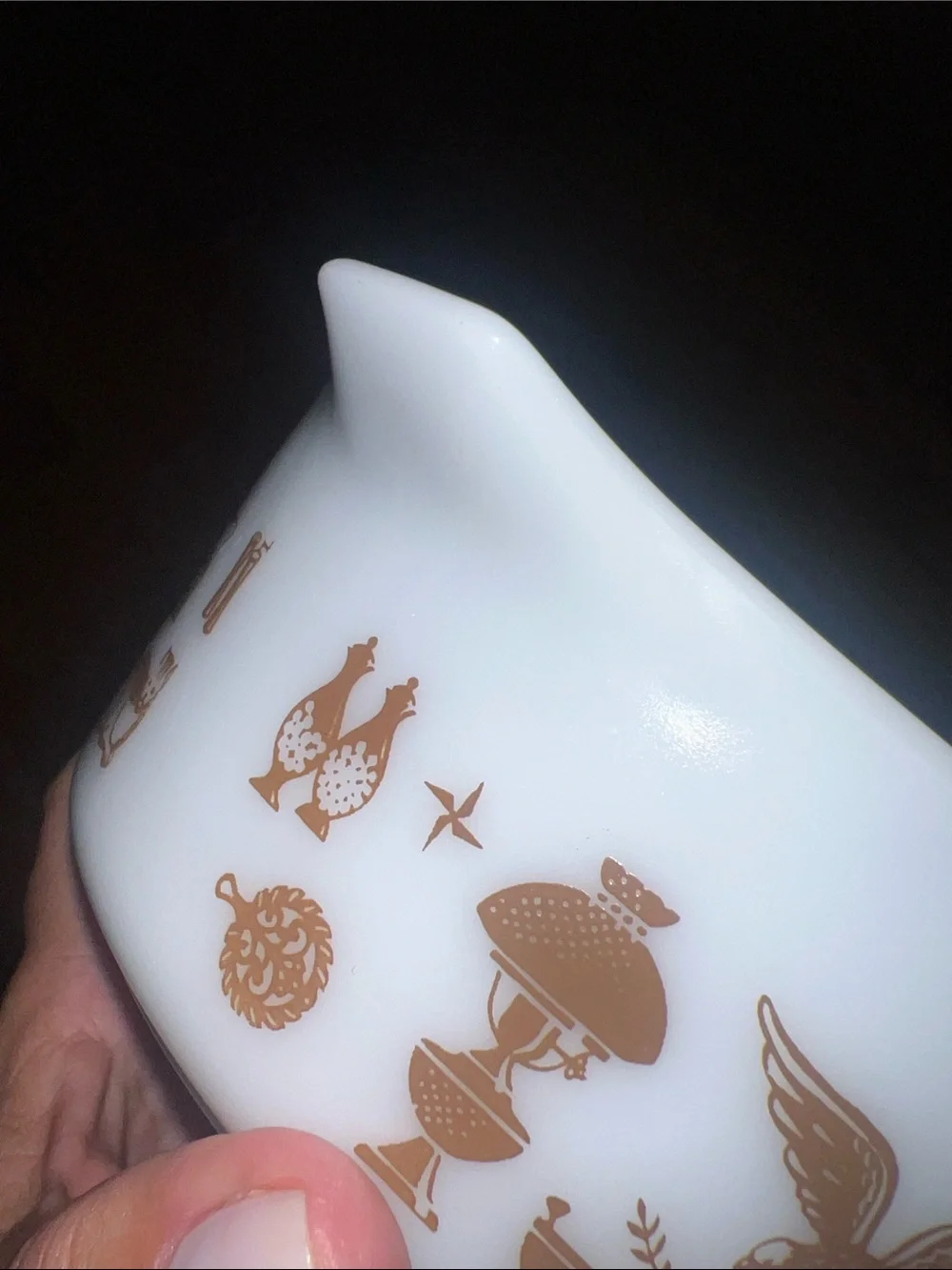 Pyrex Vintage New White Glass Mixing Bowl with Brown Farmhouse Motif